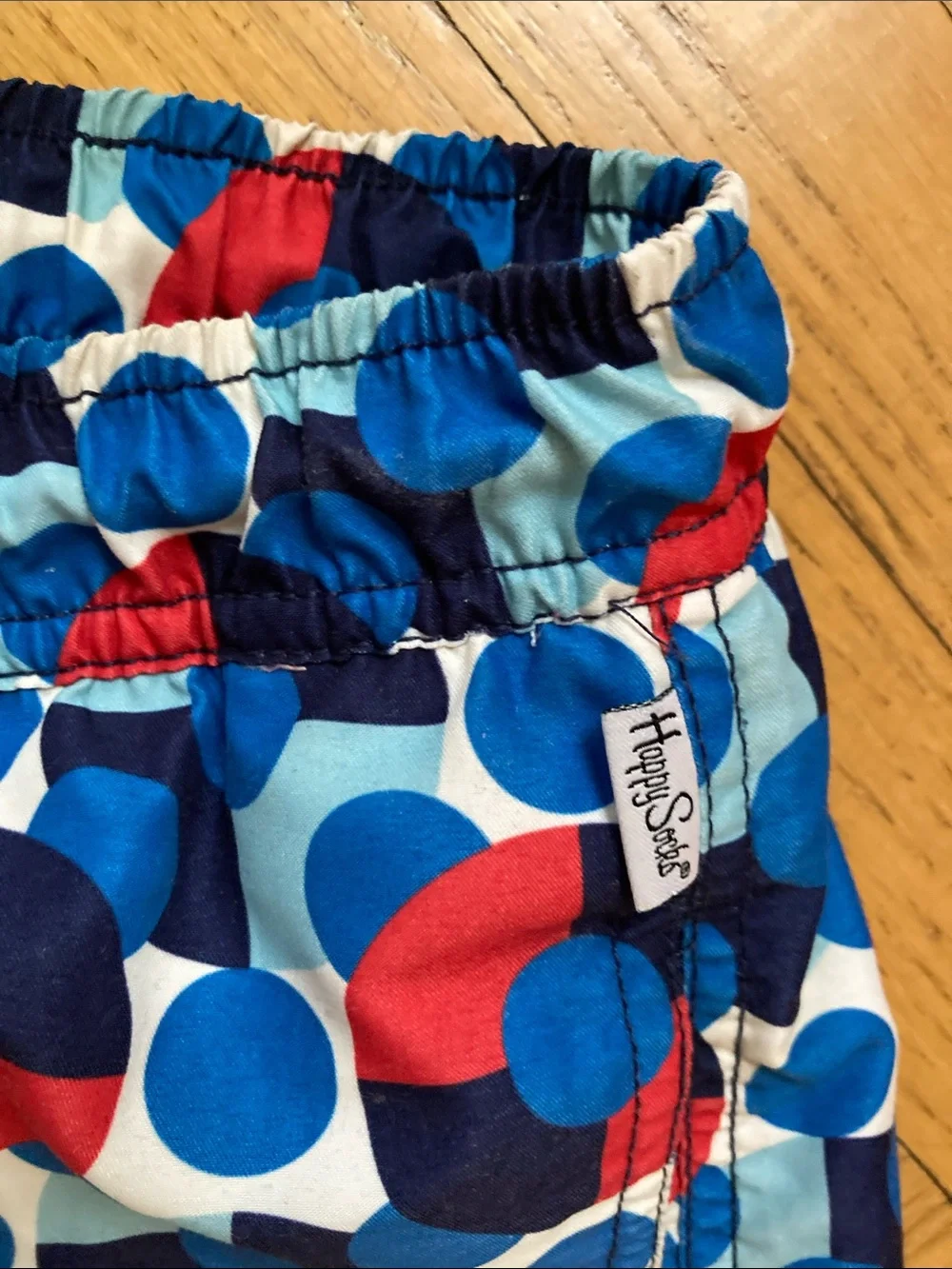 Happy Socks Blue and Red Circular Print Swim Trunks
